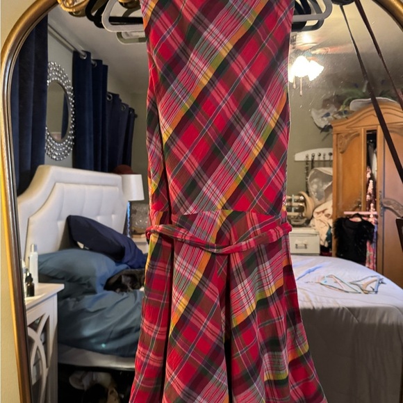 Ralph Lauren plaid crinkle, cotton sleeveless wrap dress size 12 - Picture 3 of 11